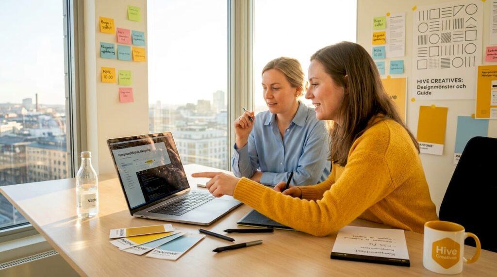 Vid sitt skrivbord sitter utvecklaren och jobbar med att designa webbplatser.