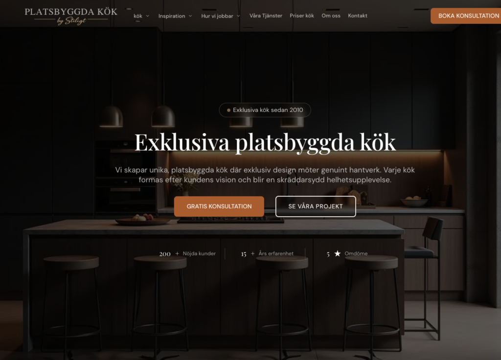 platsbyggda kök en hemsida med fokus på försäljning av platsbyggda kök