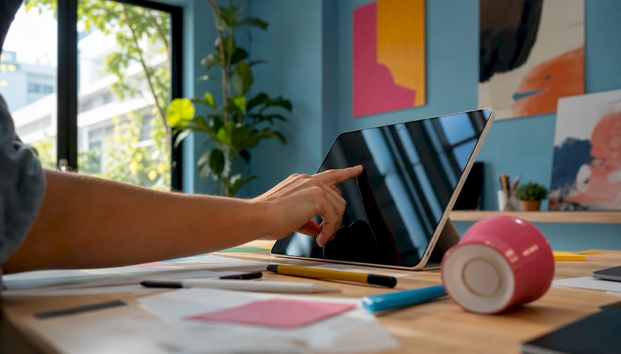En hand som finjusterar en dashboard för digital marknadsföring