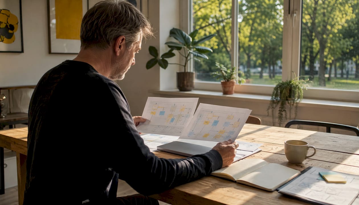 En person går igenom UX-design vid sitt skrivbord