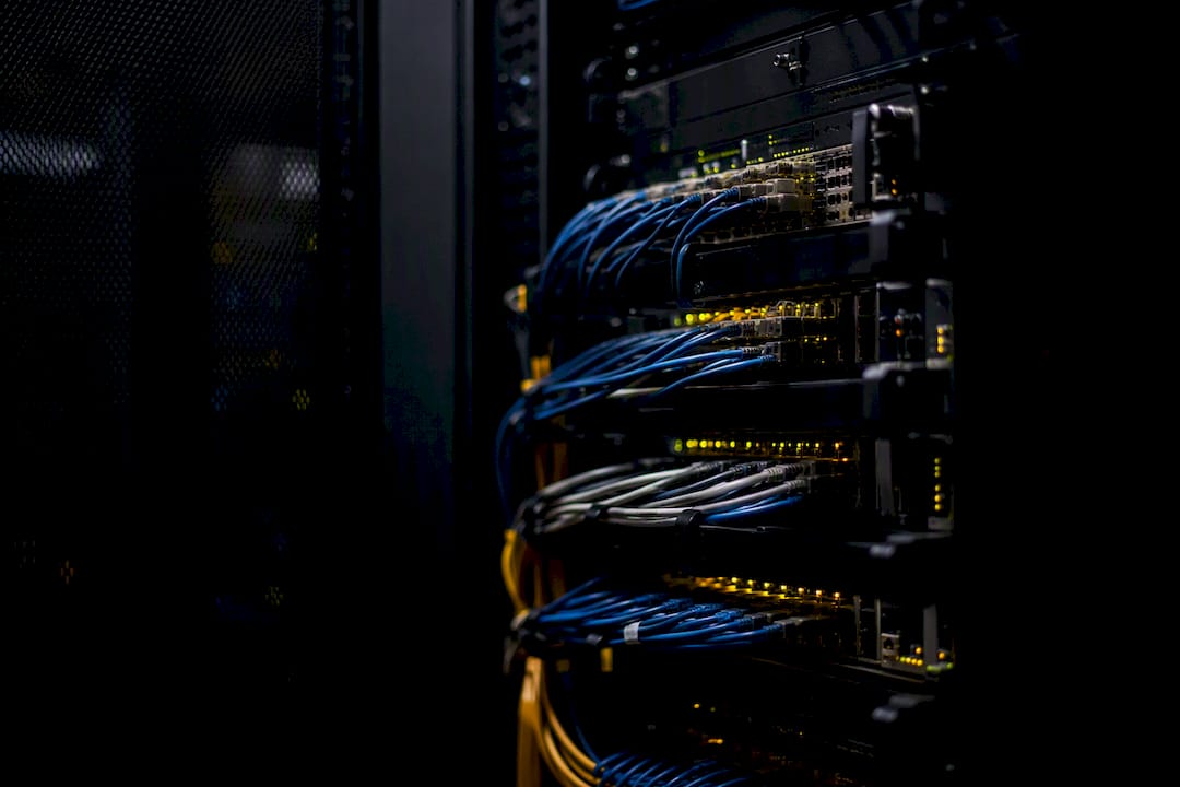 Närbild på nätverkskablar i serverrack