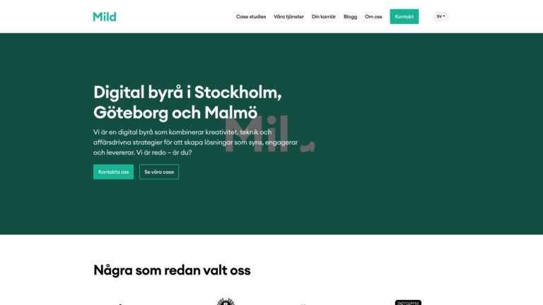 Skärmbild av Mildmedias webbplats