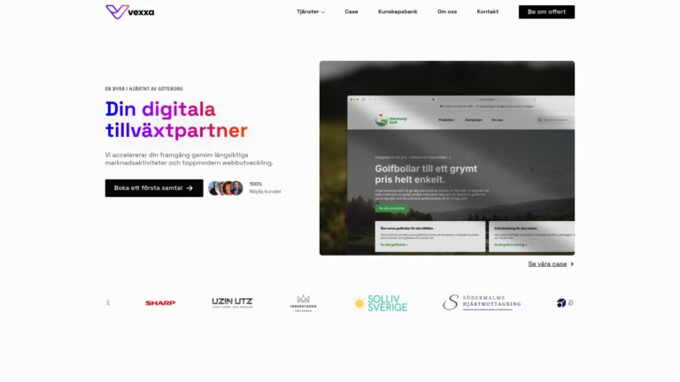 Skärmbild av Vexxas webbplats