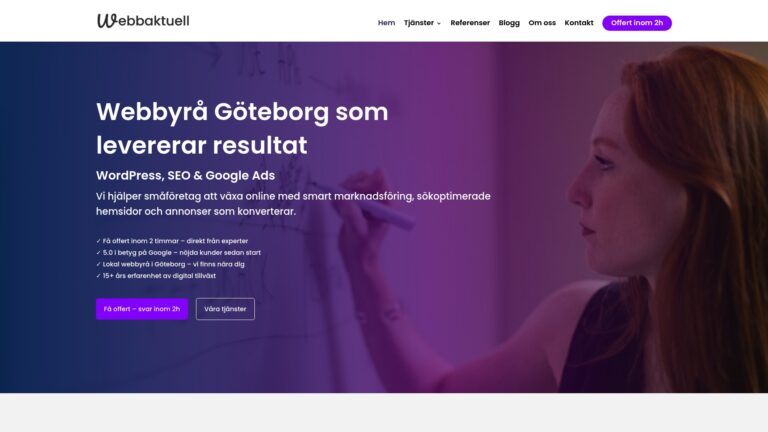 Skärmbild av Webbaktuells webbplats