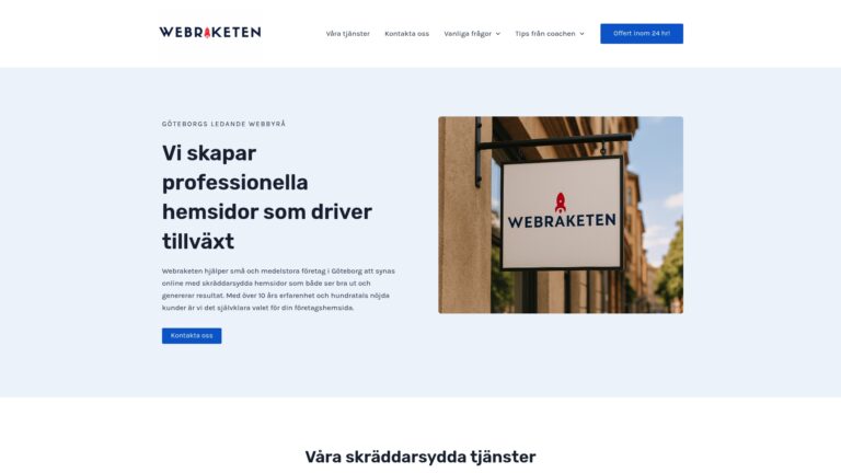Skärmbild av Webraketens webbplats