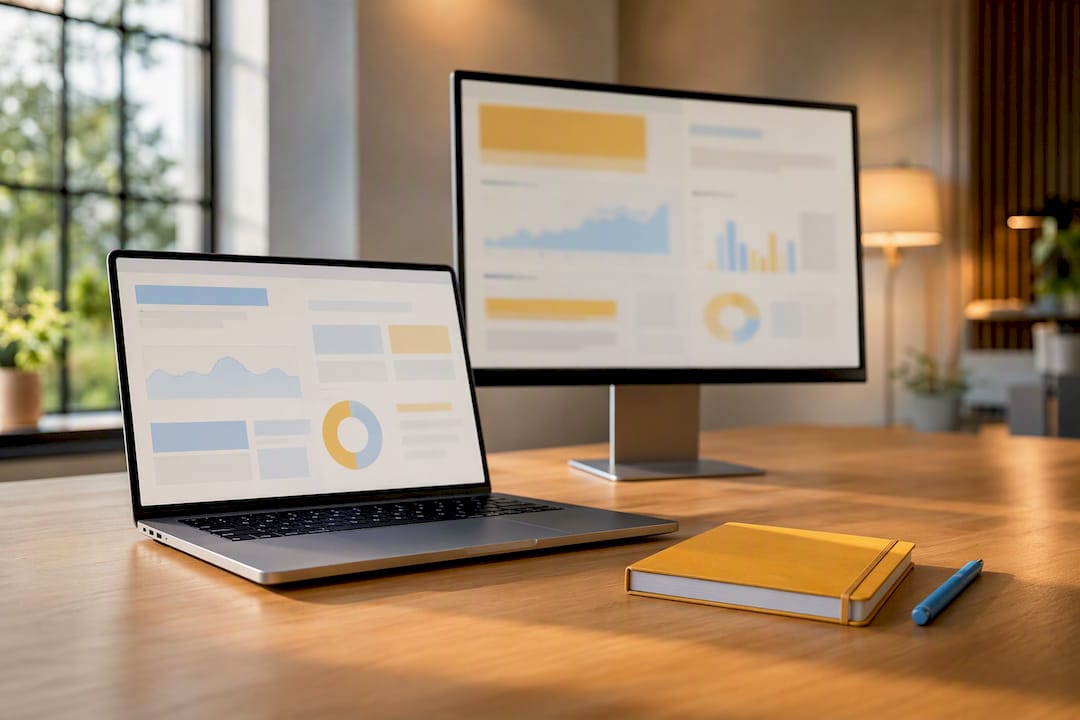 B2B-marknadsföringsarbetsyta med abstrakta analysvyer
